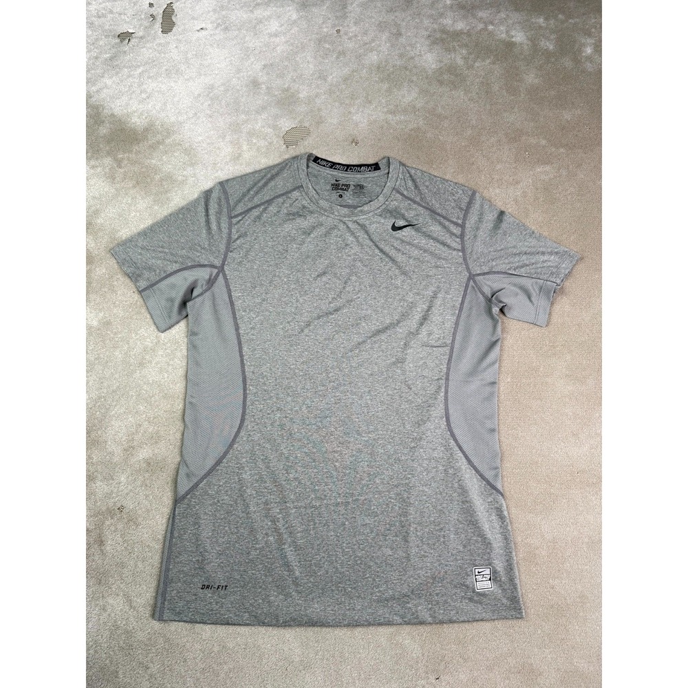 Nike Pro Combat Dri-Fit Shirt Mens Large Heather Gray Fitted Swoosh Gym Workout